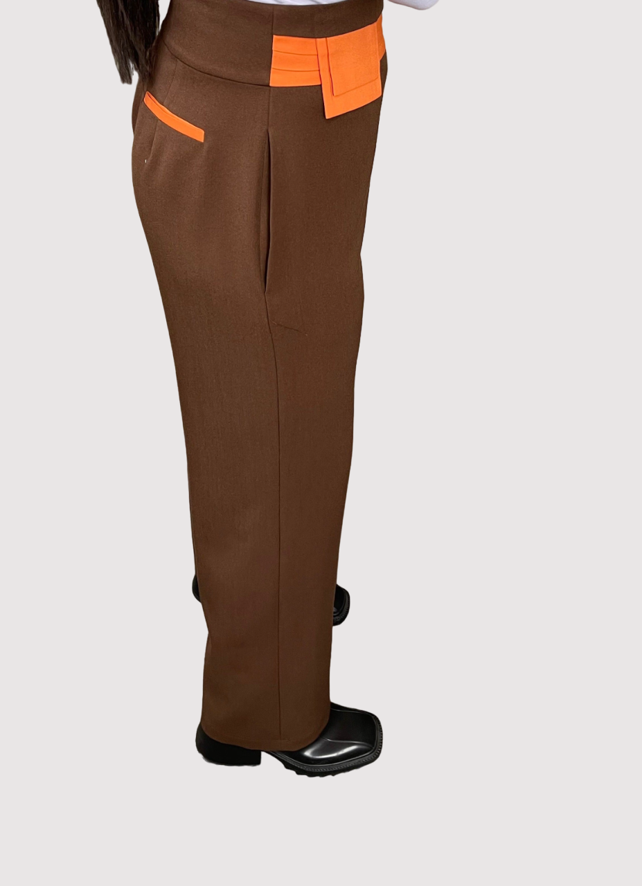 Pantalon à plis et empiècements Le Golfique Brown/Orange