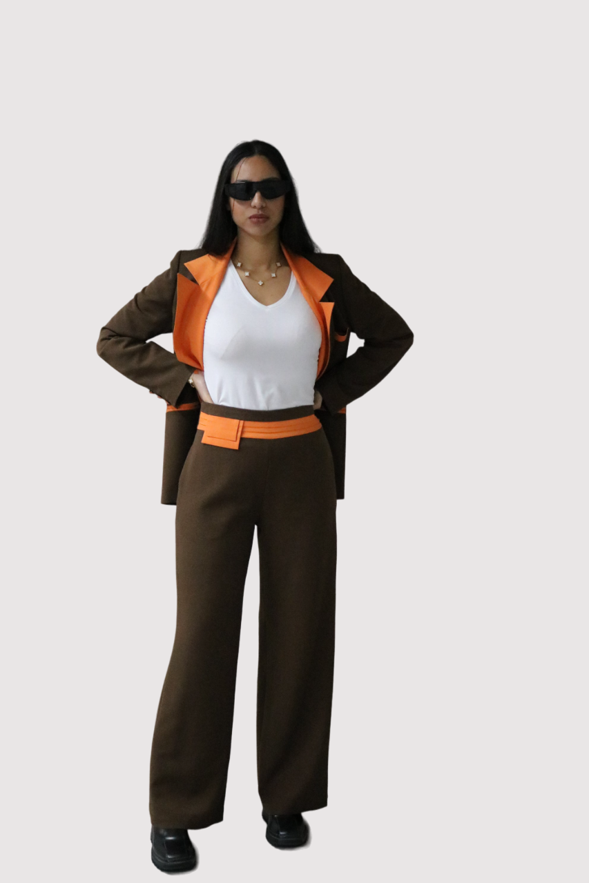 Pantalon à plis et empiècements Le Golfique Brown/Orange